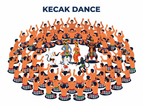 Kecak Dance Performance Illustration - Balinese Culture
