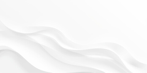 Fototapeta premium Elegant Abstract White Background with Smooth Flowing Wave Layers and Soft Shadow Depth, Minimal Paper Cut Style Texture with Clean Curves for Modern Design Templates and Presentations.
