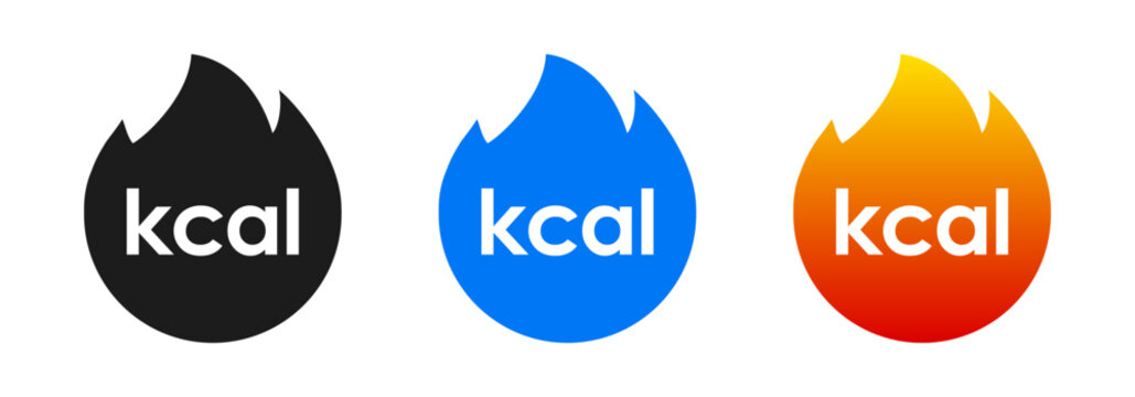 kilocalories fat burn icon set, kcal sign, burning calories and energy consumption