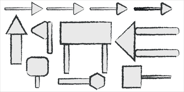 Abstract arrow icons set hand drawn sketch shapes and direction symbols
