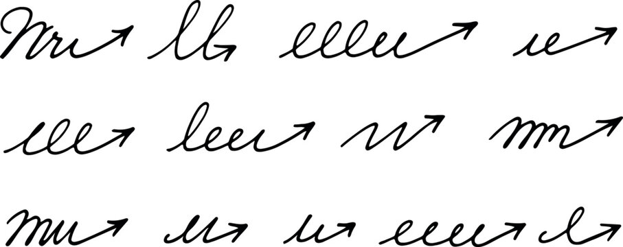 Handwritten cursive script with arrows