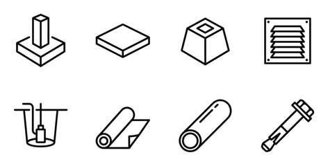 Industrial construction hardware icons set of foundation blocks and structural building components © GoDesigner