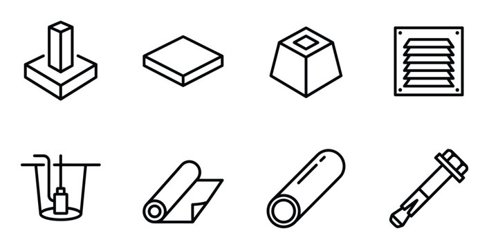 Industrial construction hardware icons set of foundation blocks and structural building components