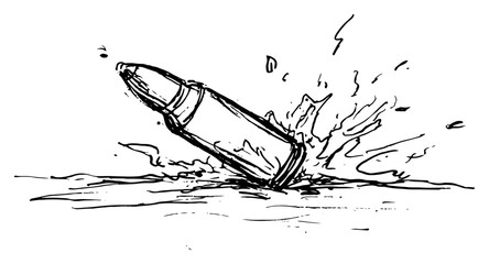 Large caliber bullet hitting the water surface with a splash in a hand drawn sketch style © AdrianGebert
