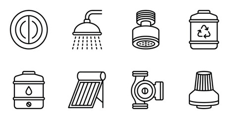 Plumbing and sanitary equipment icons set for water supply and heating systems © GoDesigner