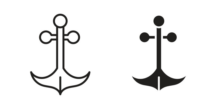 Anchor icons vector silhouette set. thin line icon pack.