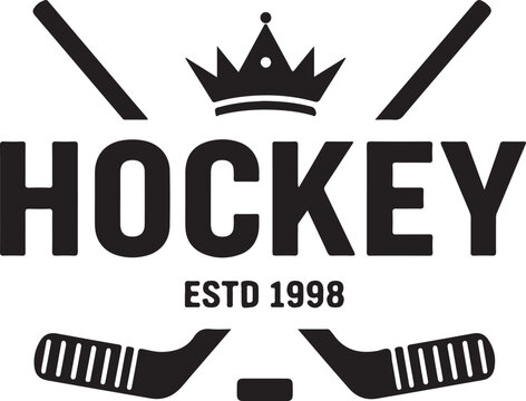 Hockey, Crown, Stick, Puck, Sport, Logo, Vector, Black, Ice Hockey, Team, Emblem