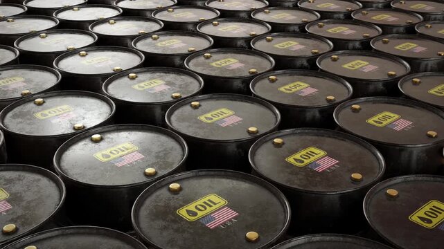 Oil Barrels with USA Flag &ndash; Petroleum Industry, Energy Market and Global Economy Concept