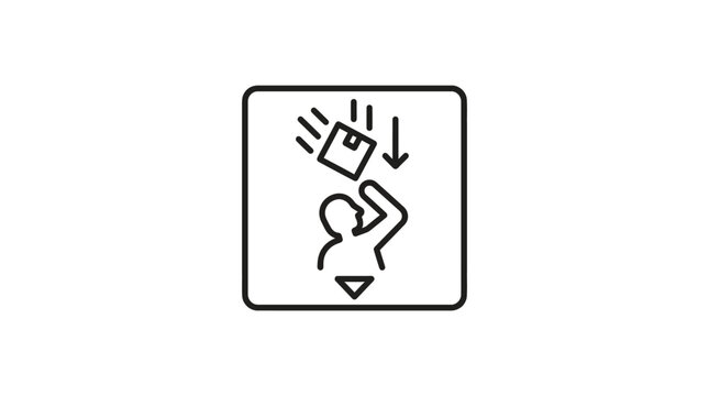 Falling Objects Warning Sign with Person Under Falling Items on Isolated White Background