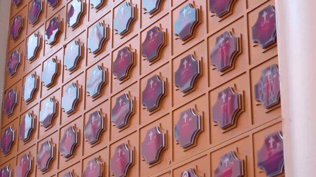Columbarium located at the Pink Church Tan Dinh Church in Ho Chi Minh City, Vietnam. Shot in motion
