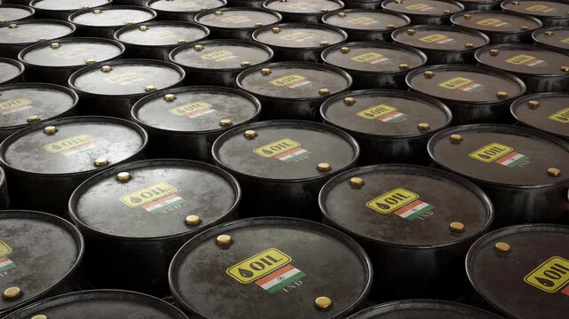 Oil Barrels with India Flag &ndash; Growing Energy Demand and Emerging Economy Concept