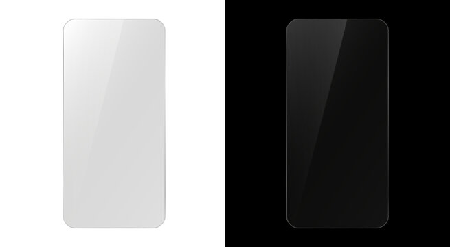Phone protective glass. Shiny transparent phone screen glass. Overlay reflection mockup. Plastic smartphone panel background