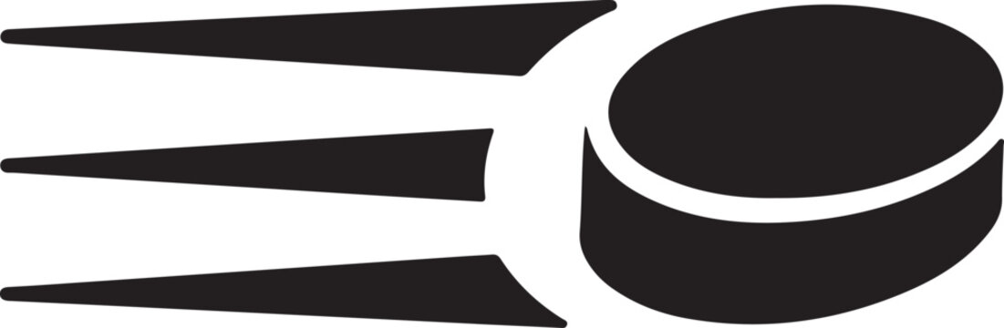 Hockey puck, flying puck, sports icon, black silhouette