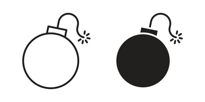 Bomb icons vector silhouette set. thin line icon pack.
