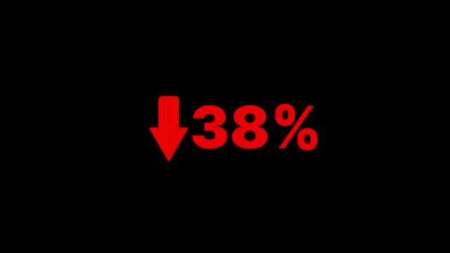 38 percent decline sign animation. The arrow on is pointing down. Stock market crash, bear market, inflation.Economic collapse, collapse of stocks.