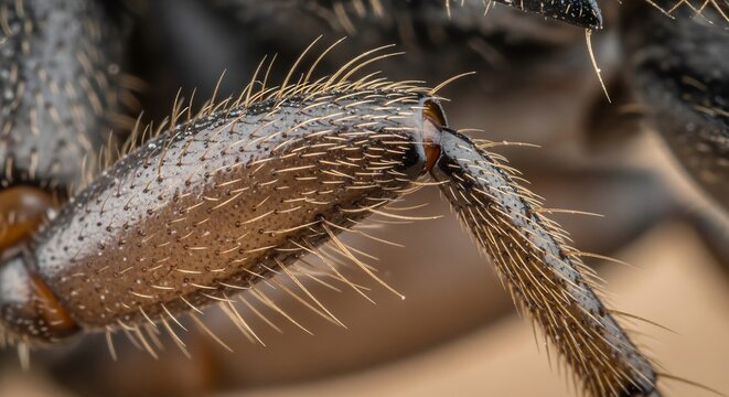 Extreme Macro Close-up of a Hairy Insect Leg with Detailed Texture.