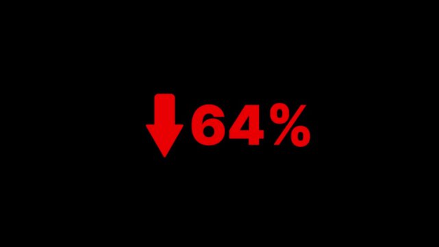 64 percent decline sign animation. The arrow on is pointing down. Stock market crash, bear market, inflation.Economic collapse, collapse of stocks.