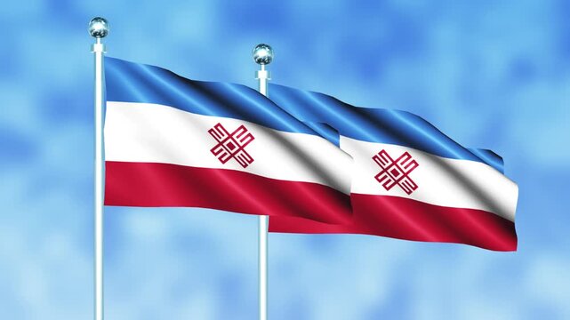 Mari El National Flag Waving on Flagpole, Seamless Loop, Realistic 3D Animation