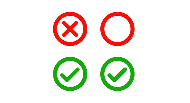Red cross and green check mark icons for survey or quiz design isolated png