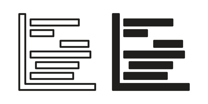 Chart gantt icons vector silhouette set. thin line icon pack.