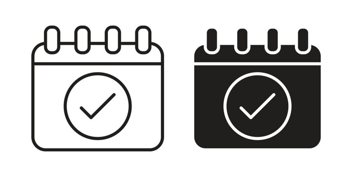 Check in calendar icons vector silhouette set. thin line icon pack.