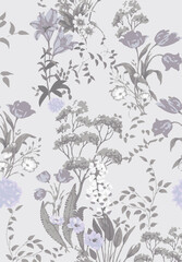 Fototapeta premium Vintage seamless floral pattern. Liberty style background of small pastel colorful flowers. Small flowers scattered over a white background. Vector for printing on surfaces. Abstract flowers.