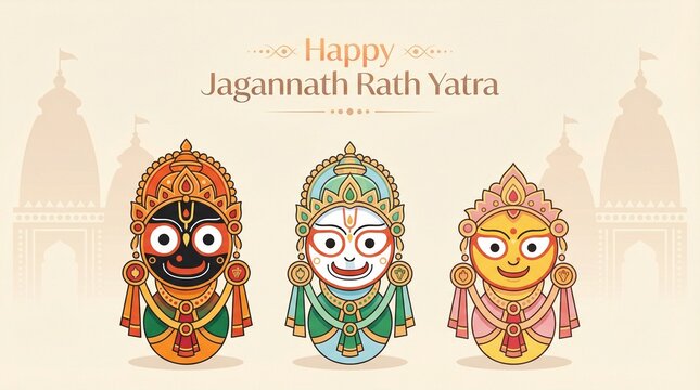 Jagannath Rath Yatra festival illustration lord jagannath balabhadra subhadra traditional indian culture spiritual celebration greeting design devotion and faith theme