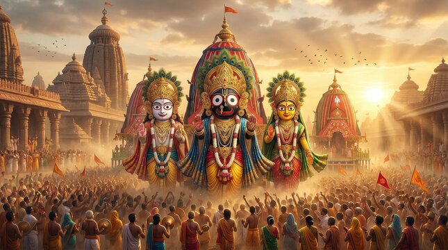 Jagannath Rath Yatra festival grand chariot procession with devotees crowd indian culture devotion spiritual celebration temple heritage faith and traditional event scene