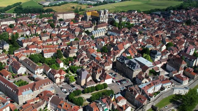 A panorama aerial view of the City Langres in France. On a sunny afternoon in summer beside the old town.