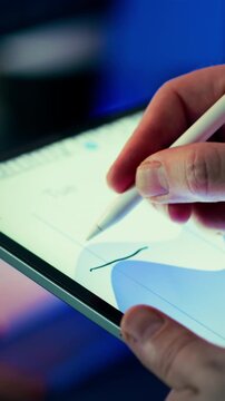 Digital planning tablet stylus drawing strategy workflow business concept creative sketch arrows direction decision process planning structure idea development fintech interface productivity innovatio