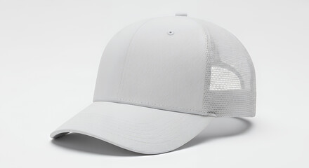 Fototapeta premium White trucker hat for mockup on white background hat mockup mockup cap hat template fashion clothing baseball front sport isolated blank
