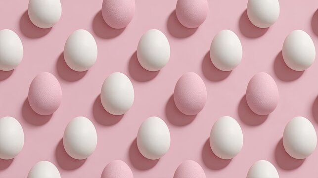 Minimalistic pastel pink Easter egg pattern with white and textured pink eggs