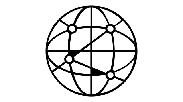 Global network vector icon illustration featuring a world globe with connected nodes and arrows representing international trade, communication, data transfer, and business connectivity.
