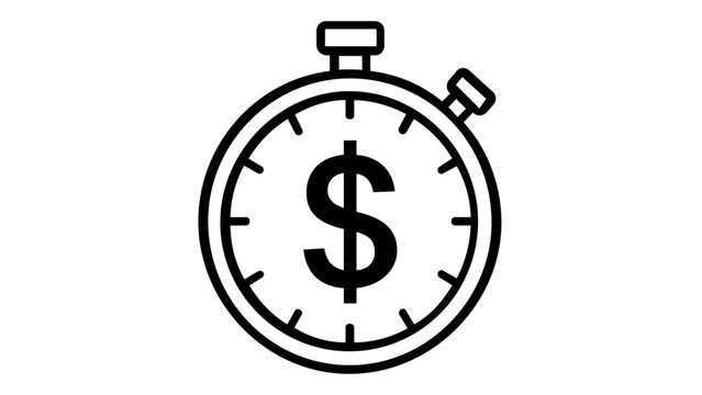 Time is money concept vector icon illustration featuring a minimalist stopwatch with a dollar sign symbol, perfect for business finance, productivity, and investment management graphics.