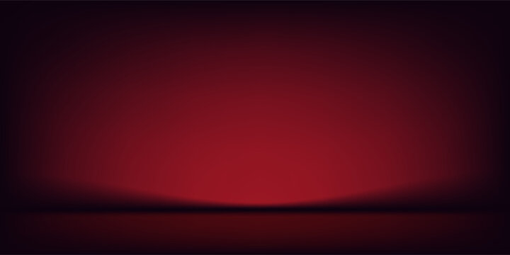 Red studio background. Abstract limbo podium studio room. Dark red gradient wall floor and spotlight scene. Showcase, promotion display. Vector stage mockup illustration