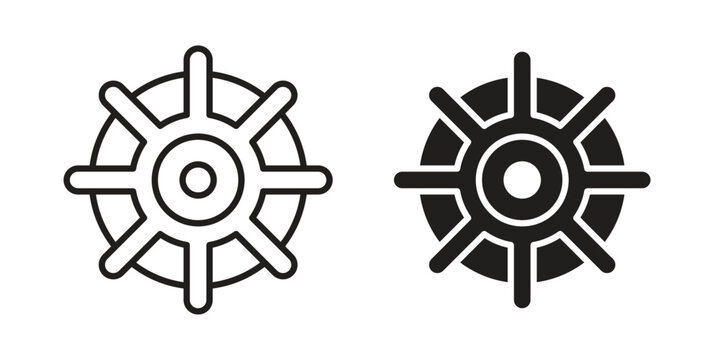 Dharmachakra icons vector silhouette set. thin line icon pack.