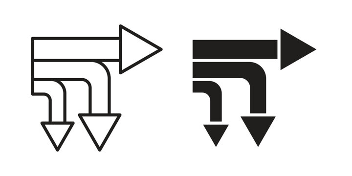 Diagram sankey icons vector silhouette set. thin line icon pack.