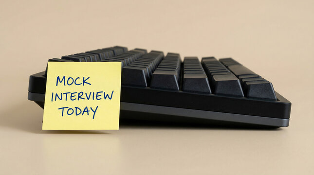 Sticky note with "Mock Interview Today" on black keyboard  