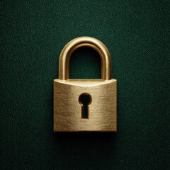 Fototapeta premium Satin Finish Gold Lock Icon Stands out on Dark Forest Green Background in a Modern Design for Security and Privacy Themes