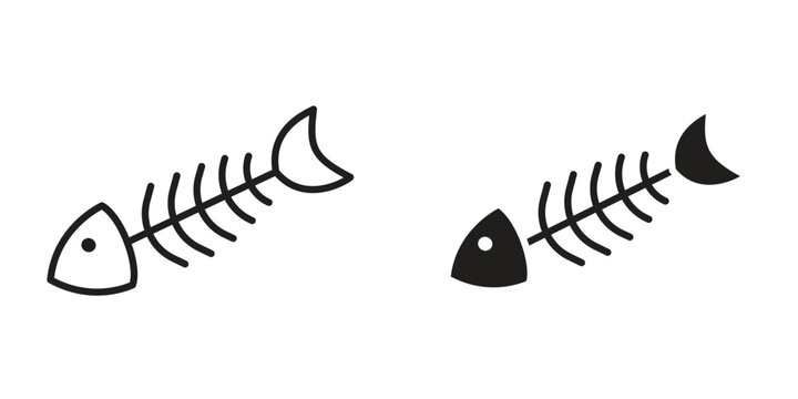 Fish bones icons Black symbol on transparent background. EPS10