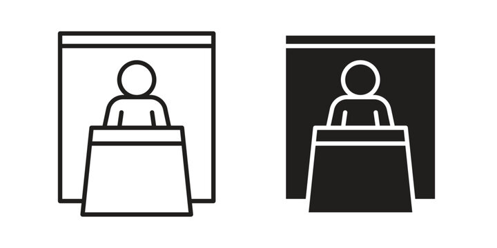 Exhibitor icons vector silhouette set. thin line icon pack.