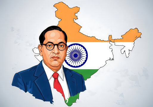 Dr. B.R. Ambedkar Portrait with Indian Map and Flag, Symbol of Justice and Constitution