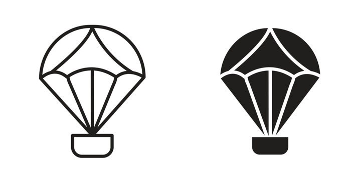 Parachute icons Black symbol on transparent background. EPS10