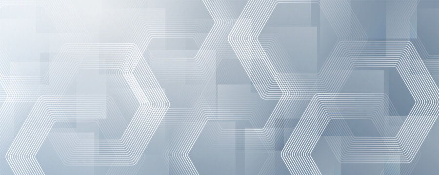 Abstract white geometric hexagon background with layered shapes, modern minimal design and clean digital texture