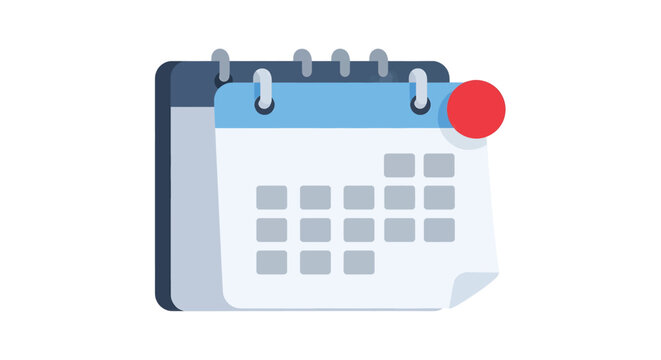 Calendar page with pinned top and red notification circle indicating important date reminder or event alert on desktop office planner device.