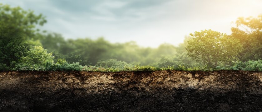 Forest soil cross section with tree roots underground, ecology and environment concept background