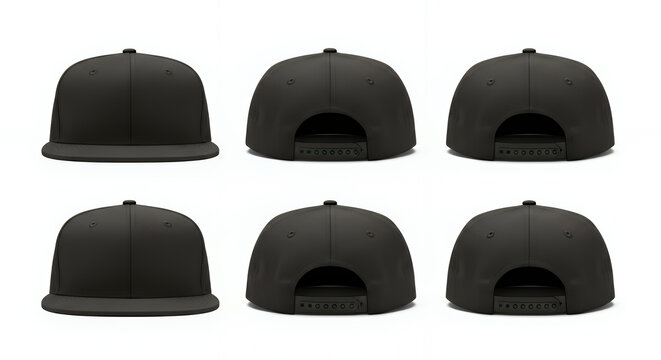 Blank flat snap back hat 6 set on white background hat mockup mockup cap hat template fashion clothing baseball front sport isolated blank