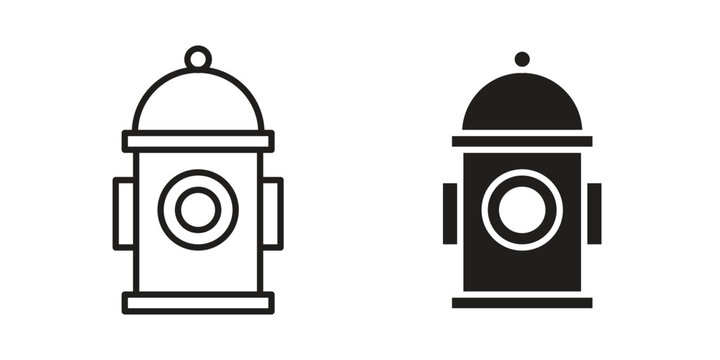Fire hydrant icons vector silhouette set. thin line icon pack.