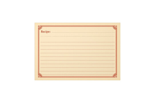Vintage recipe card template with red border on transparent background