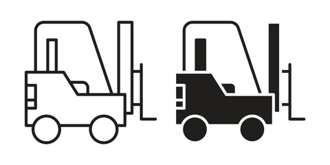 Forklift icons vector silhouette set. thin line icon pack. © Pop